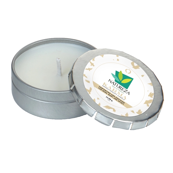 Custom Aromatherapy Candle in Small Silver Push Tin - Image 3