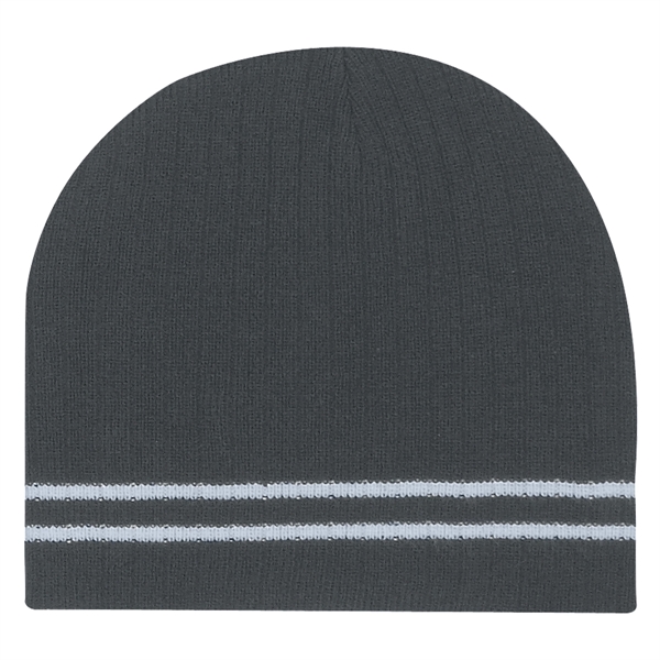 Ribbed Knit Beanie with Double Stripe - Image 8