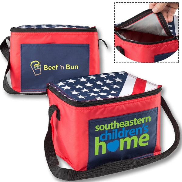 American Flag - Insulated Two tone Lunch Bag w/ Front Pocket
