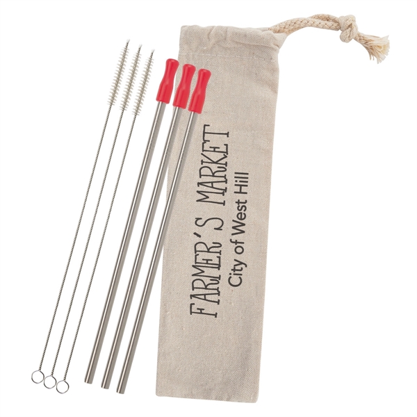 3-Pack Stainless Straw Kit with Cotton Pouch - Image 3