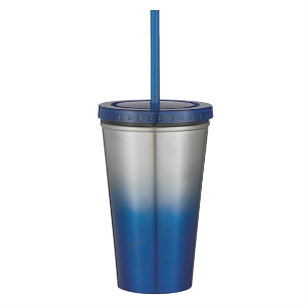 16 Oz. Stainless Steel Double Wall Chroma Tumbler With Straw - Image 4
