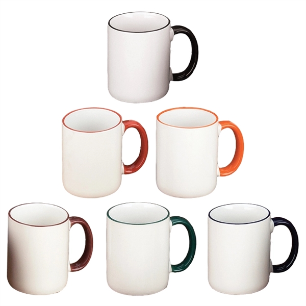 11 oz. White w/Color Rim and Handle C Handle Mug - Image 1