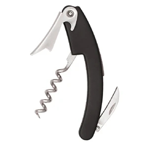 Curved Nickel Plated Corkscrew With Black Plastic Handle