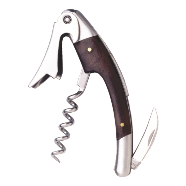 Curved Stainless Steel Corkscrew With Dark Wood Inset - Image 2