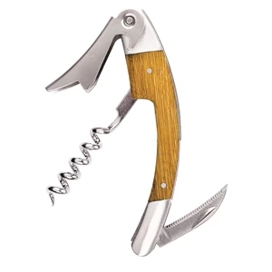 Curved Stainless Steel Corkscrew with Bamboo Inset