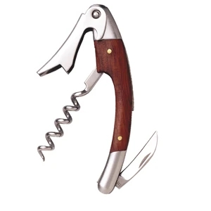 Curved Stainless Corkscrew With Burgundy Wood Inset