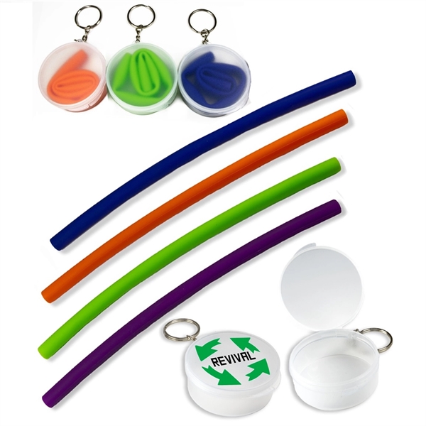 Silicone Reusable Straw w/ Travel Carrying Case & Keyring - Image 1