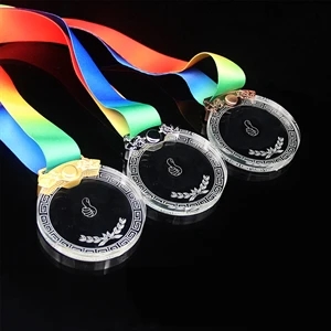 Customize Crystal Award Medals Medallions with Ribbon