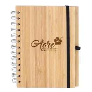Bamboo Wire-Bound Notepad With Pen