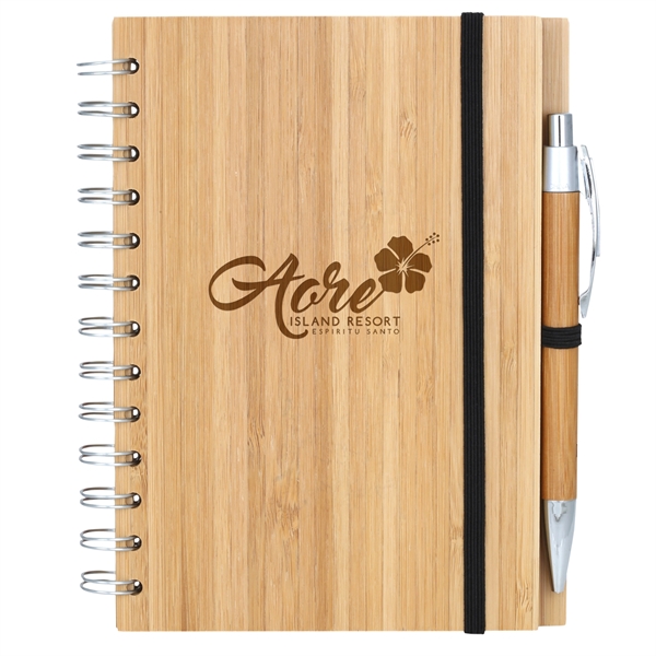 Bamboo Wire-Bound Notepad With Pen - Image 3