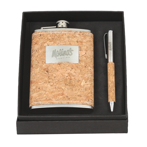 Cork Flask & Pen Gift Set - Image 1