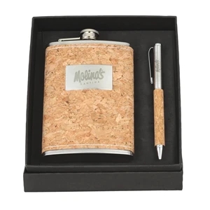 Cork Flask & Pen Gift Set