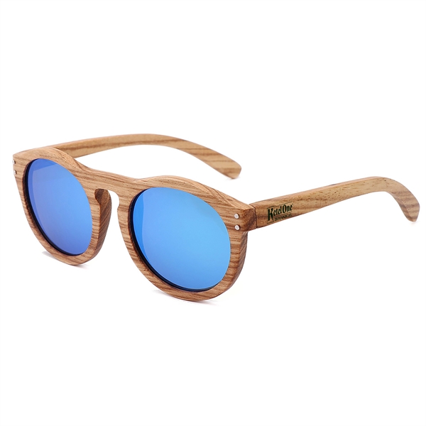 Zebra Full Wood Mirrored Promotional Sunglasses - Image 1