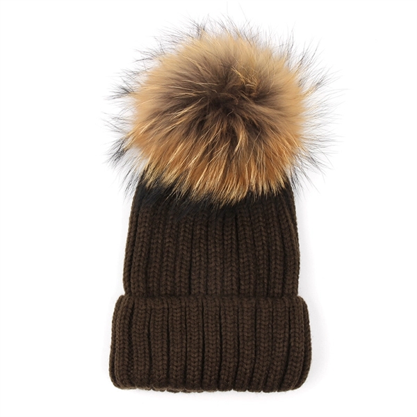 Knit Beanie with Fur Pom Pom - Image 3
