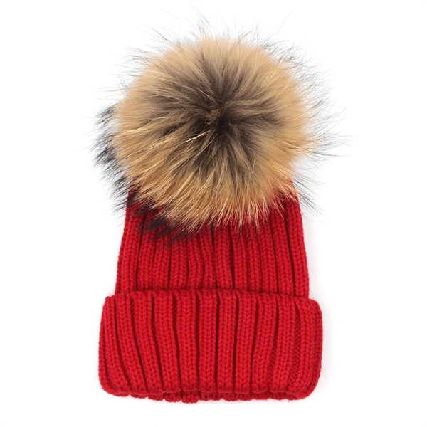Knit Beanie with Fur Pom Pom - Image 5