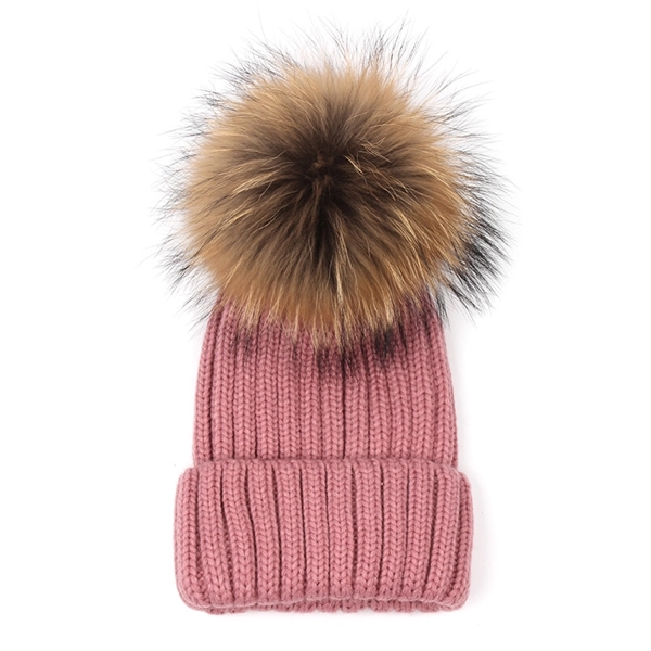 Knit Beanie with Fur Pom Pom - Image 6