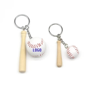 Wooden Baseball Bat PU Baseball Keychain 