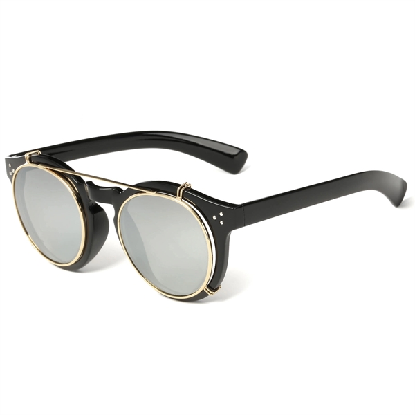Steampunk Removable Mirrored Lens Round Sunglasses - Image 3