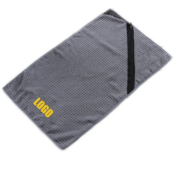 Waffle Pattern Quick Dry Golf Towel with Zipper Pocket
