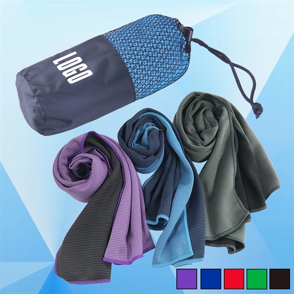Microfiber Quick Dry & Cooling Towel in Mesh Pouch - Image 1