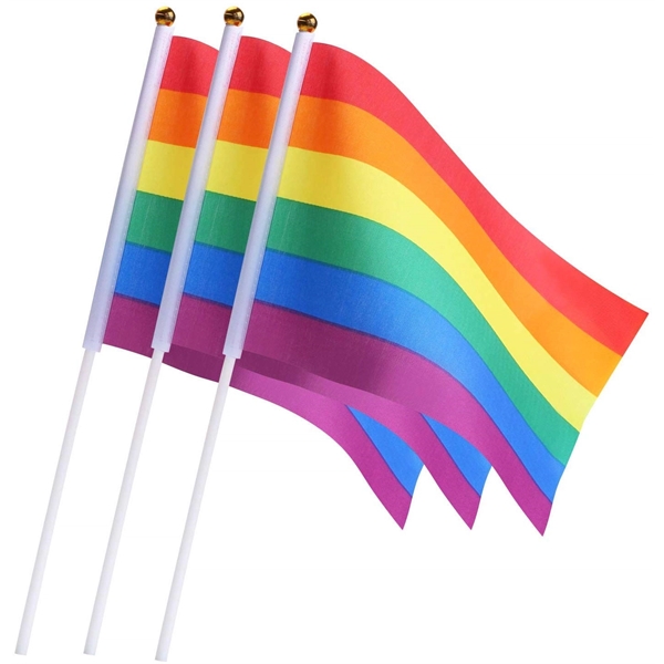 Mini Small Gay Pride Rainbow Handheld Stick Flags      - Image 1