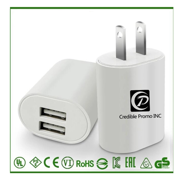 UL Qualified Dual Phone USB Charging Adapter Plug - Image 1