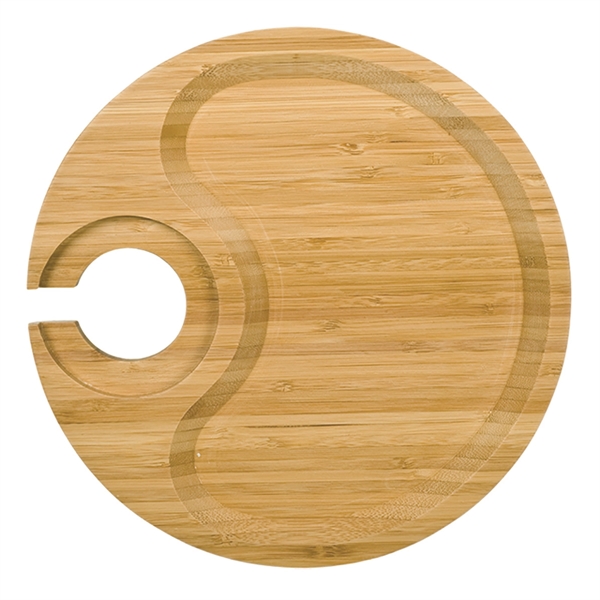 Round Party Plate With Built-in Stemware Holder, Bamboo - Image 2
