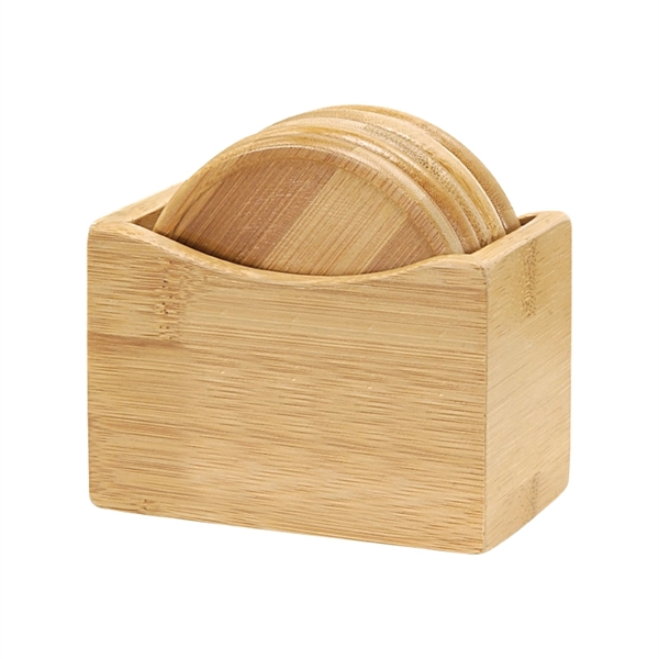 5 Piece Bamboo Coaster Set With Coaster Stand - Image 2