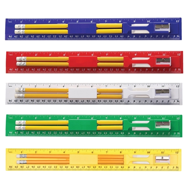 12 Inch Plastic Ruler Kit With Pencil, Eraser, Sharpener - Image 2