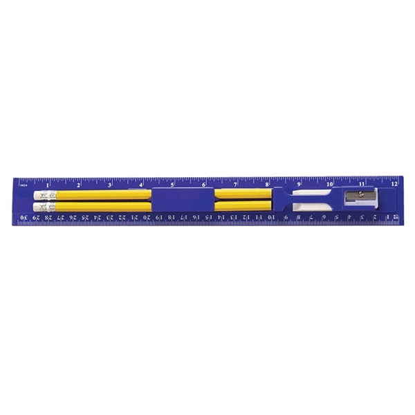 12 Inch Plastic Ruler Kit With Pencil, Eraser, Sharpener - Image 3