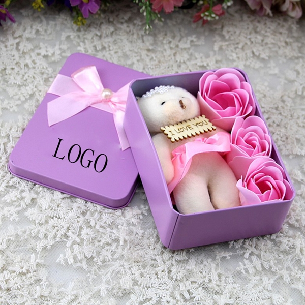 Rectangular iron little bear rose gift box - Image 1