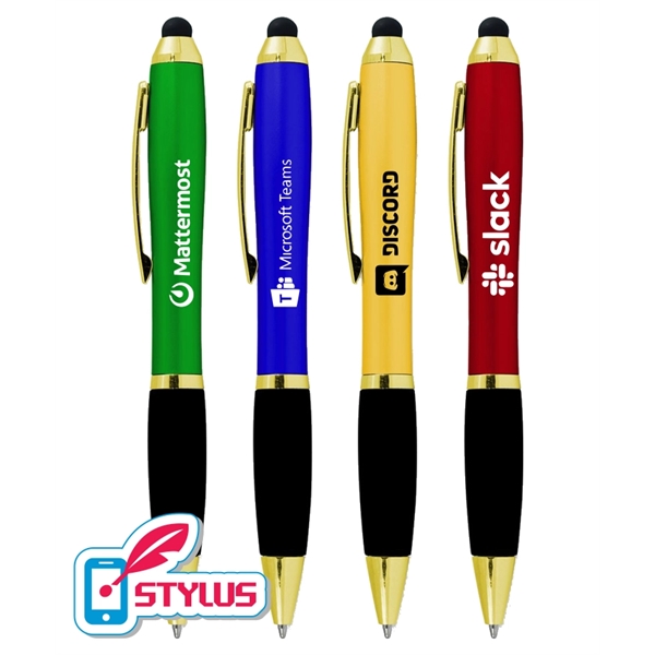 Metallic Colored "Executive" Stylus Twist Pen w/ Gold Trim