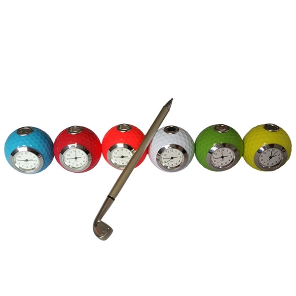 Golf  Ball Pen Holder With Clock - Image 2