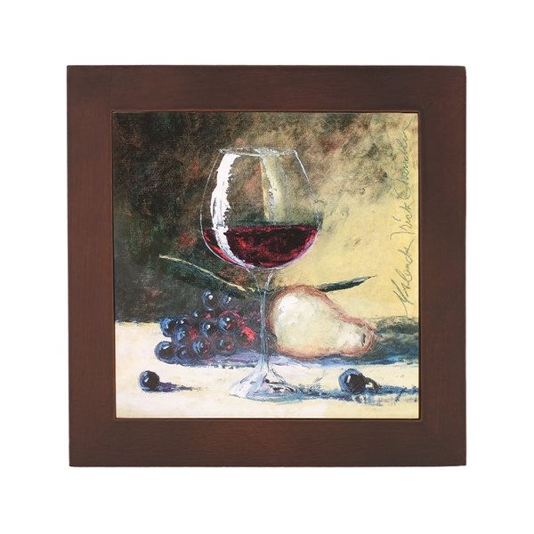 Ceramic Trivet With Wine Glass and Fruit Art Image - Image 2