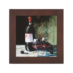 Ceramic Trivet w/ Wine Bottle and Two Glasses Art Image