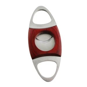 Stainless Steel Cigar Cutter Rosewood Inlaid Collar