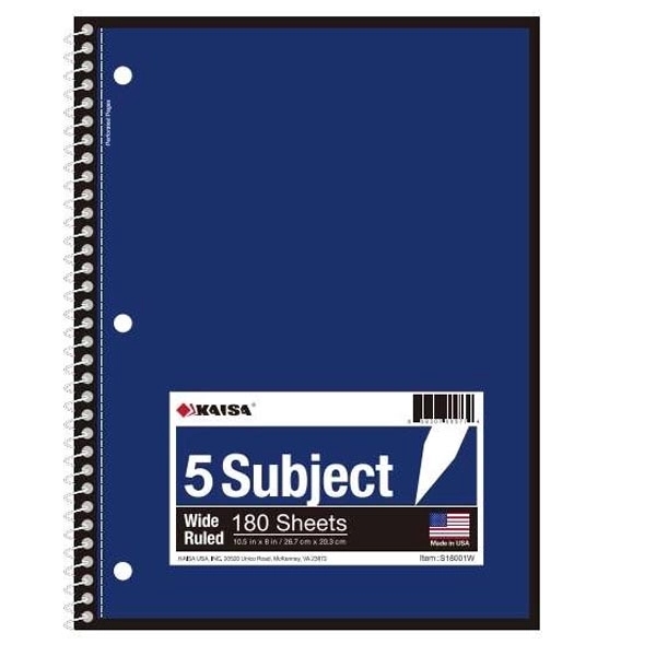 Kaisa 5-Subject College Ruled Notebooks