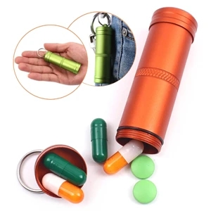 Portable Metal Pill Box Keyring Case Holder Bottle Stash Con