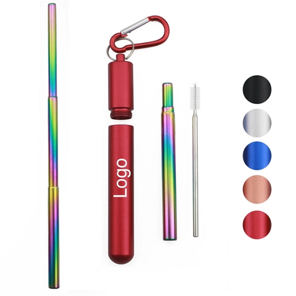 Stainless Steel Reusable Travel Collapsible Straw with Brush - Image 1