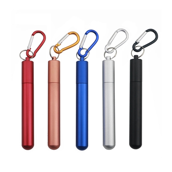 Stainless Steel Reusable Travel Collapsible Straw with Brush - Image 2