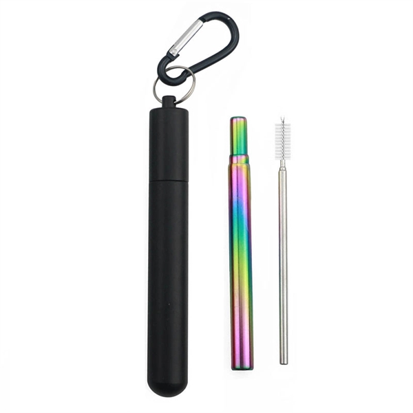Stainless Steel Reusable Travel Collapsible Straw with Brush - Image 3