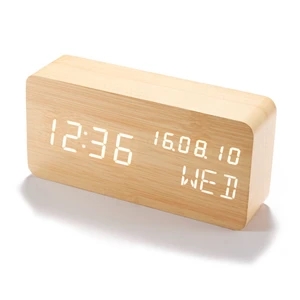 led wooden alarm clock