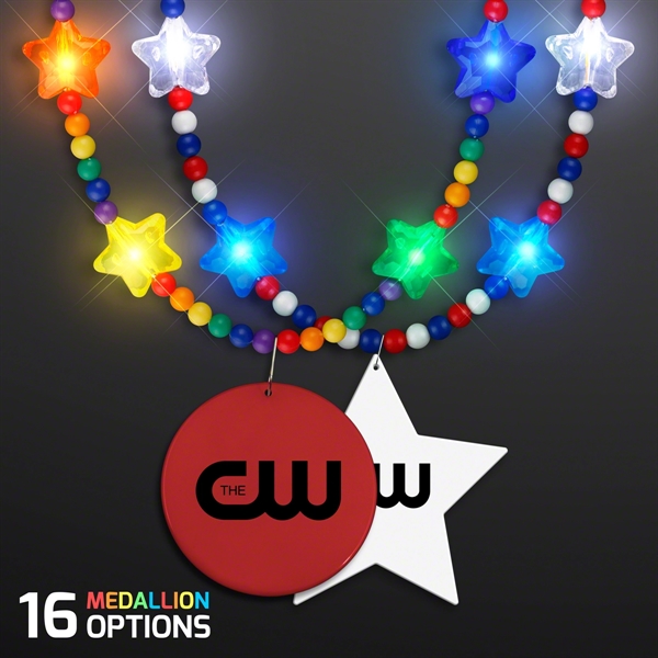 Rainbow Light Up Star Beads with Medallions - Image 1