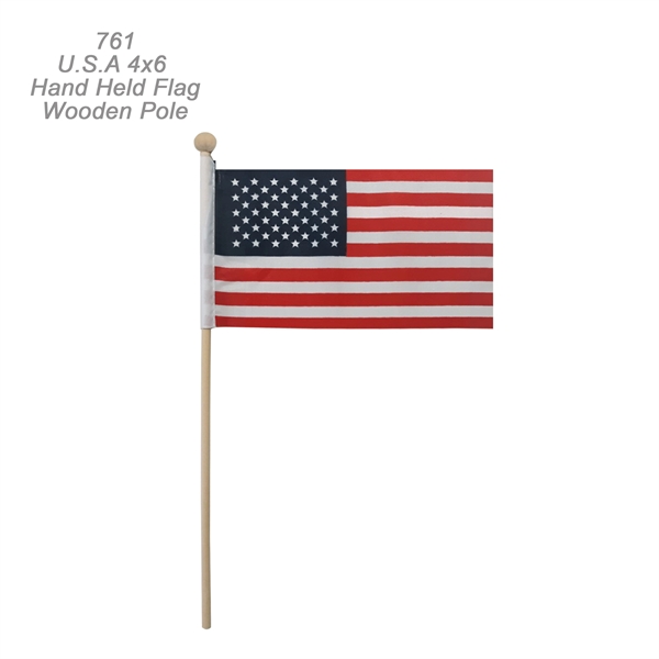 4" x 6" Hand Held USA Flag  With 10" Wooden Pole - Image 2