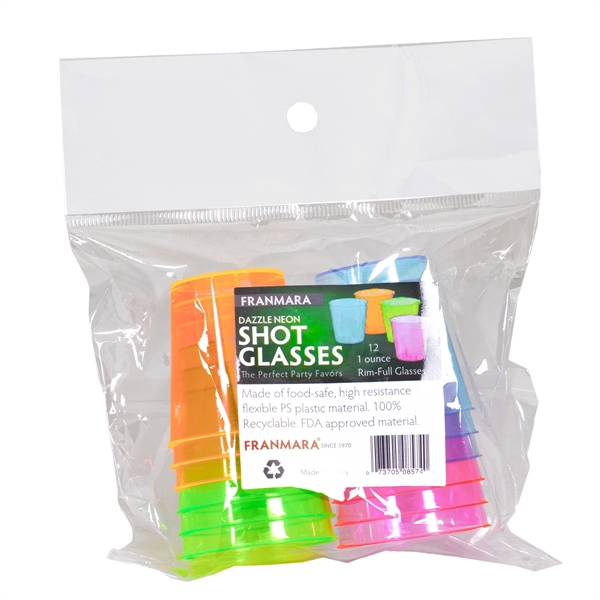 Dazzle Neon Plastic Shot Glasses, 1 oz., 12-pack - Image 2