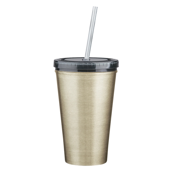 16 Oz. Stainless Steel Double Wall Tumbler With Straw - Image 4