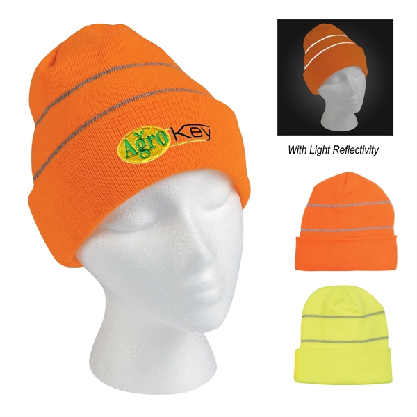 Knit Beanie with Reflective Stripes - Image 1
