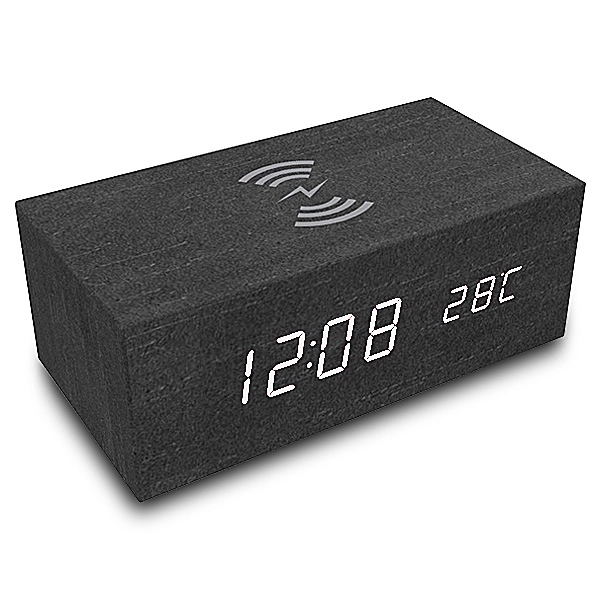 6 1/2'' Wooden Digital Desk Clock w/ Wireless Charger - Image 2