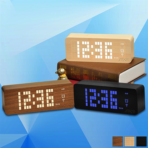 Wooden Digital Desk Clock w/ Temperature - Image 1