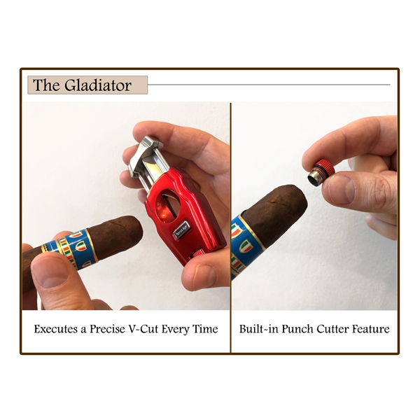 Gladiator V-Cut Cigar Cutter w Punch (Candy Apple Red Pearl) - Image 2